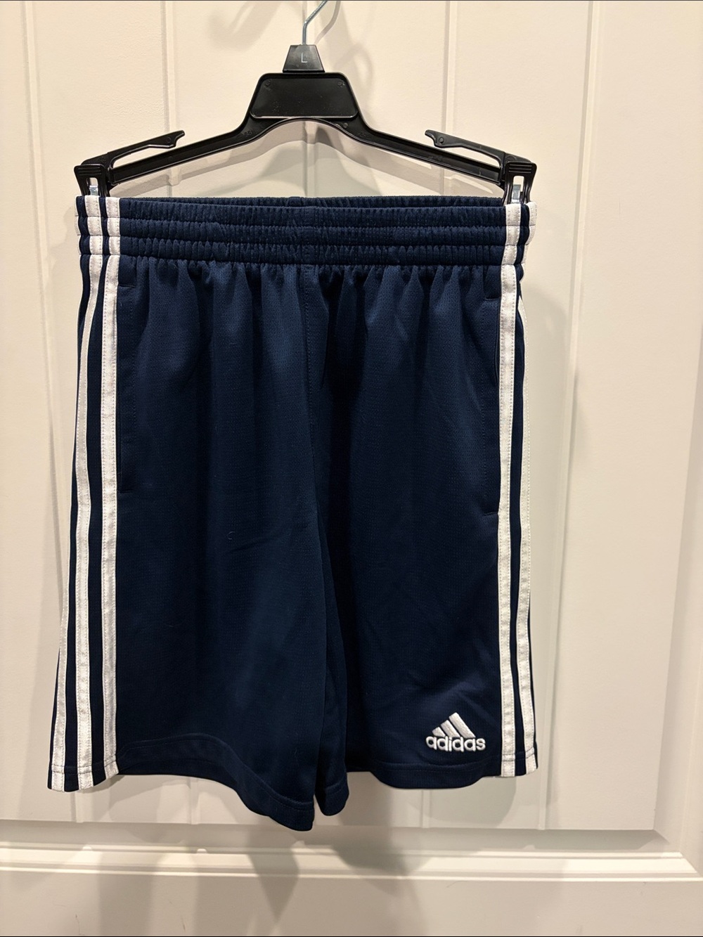 adidas boy's Navy Blue Athletic Shorts with White Stripes